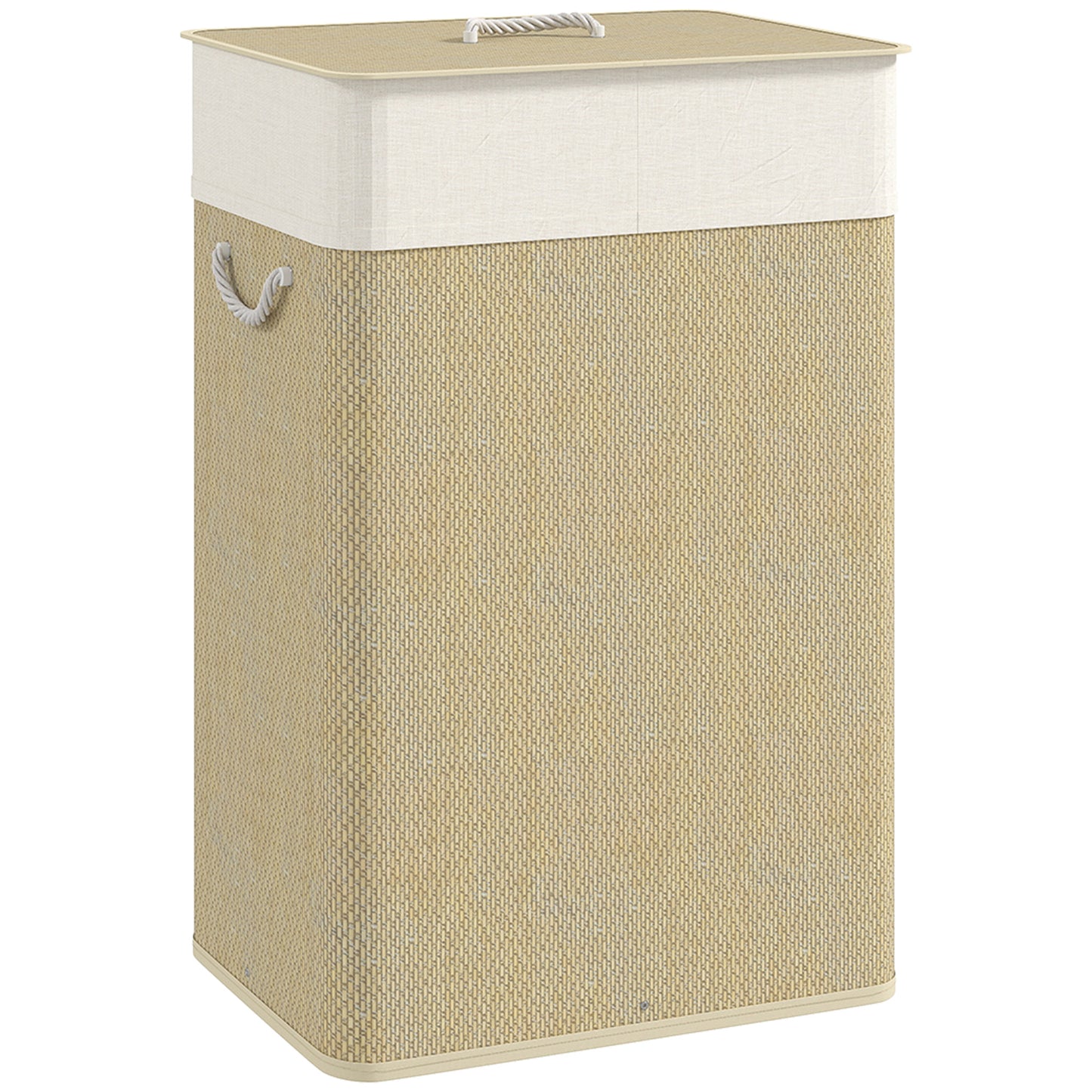 Photo of HOMCOM Bamboo Laundry Basket with Lid, 72L Laundry Hamper with Rope Handles, Washing Basket with Removable Washable Liner Bag for Bathroom, Bedroom, Nature Wood Finish in Finish colour on a white background