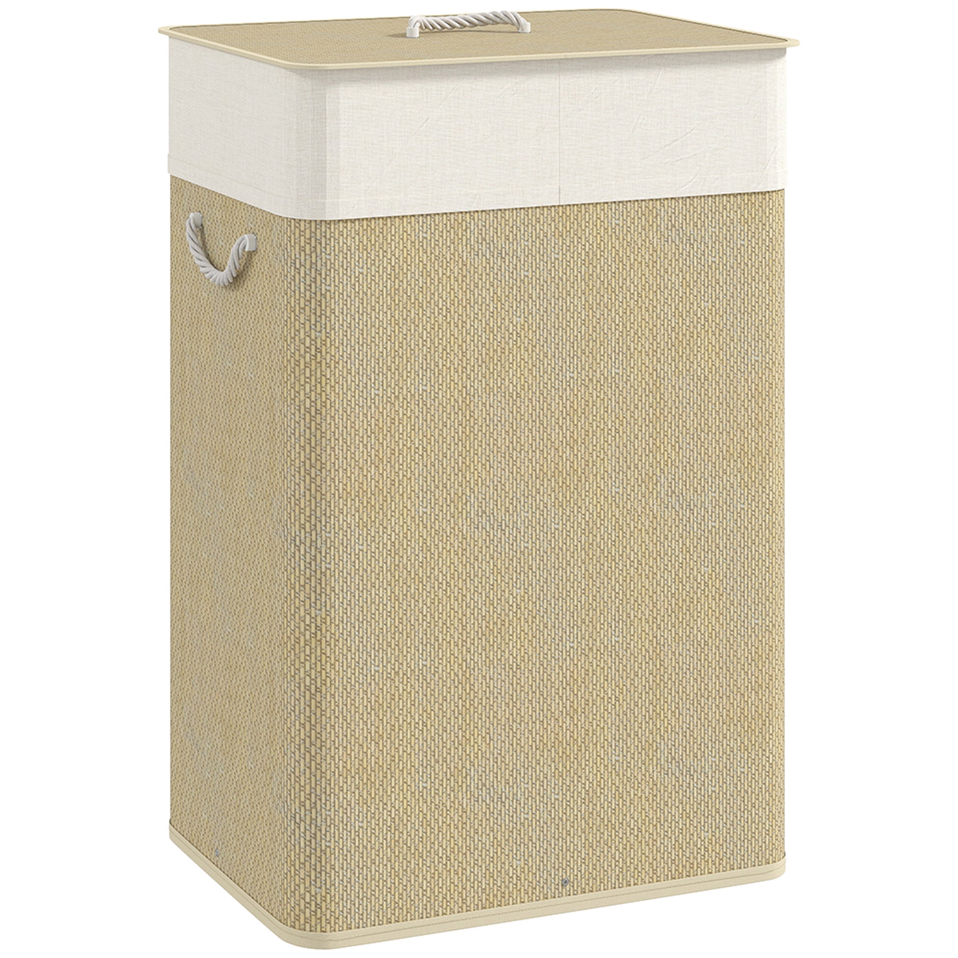 Photo of HOMCOM Bamboo Laundry Basket with Lid, 72L Laundry Hamper with Rope Handles, Washing Basket with Removable Washable Liner Bag for Bathroom, Bedroom, Nature Wood Finish in Finish colour on a white background