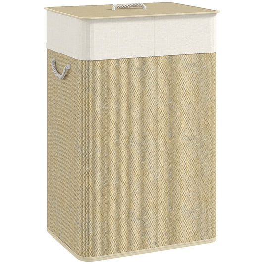 Photo of HOMCOM Bamboo Laundry Basket with Lid, 72L Laundry Hamper with Rope Handles, Washing Basket with Removable Washable Liner Bag for Bathroom, Bedroom, Nature Wood Finish in Finish colour on a white background