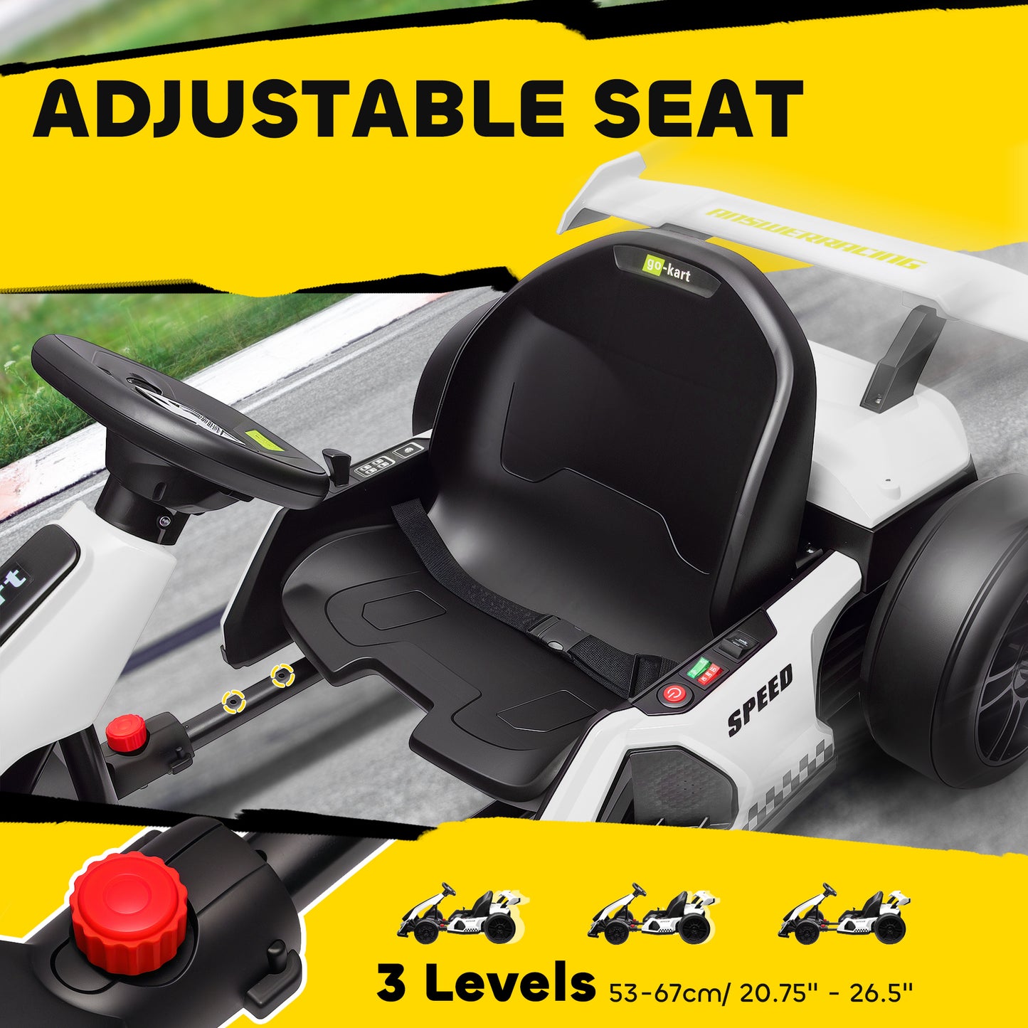 HOMCOM 24V Electric Go Kart for Kids with Adjustable Seat for 6-12 Years, White