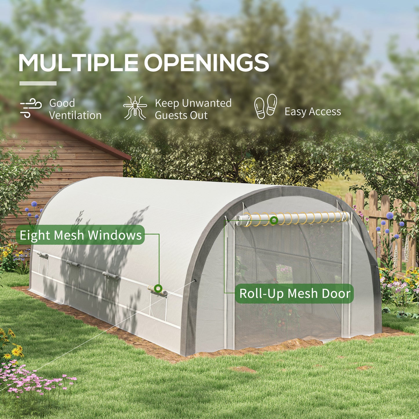 Outsunny 6x3m Polytunnel Greenhouse for Seedlings & Plants Upgraded Structure Mesh Door Windows, White