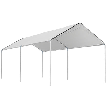 Outsunny white peaked carport canopy with a galvanized steel frame