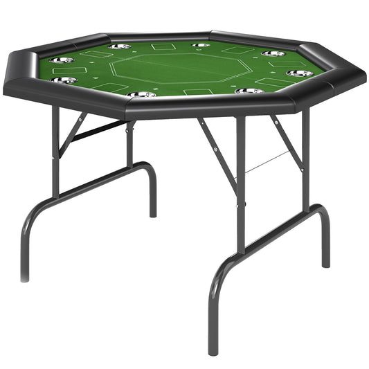 Photo of SPORTNOW 8 Player Folding Poker Table, Portable Octagon Blackjack Table with Cup Holders, Padded Edge, Green in Green colour on a white background