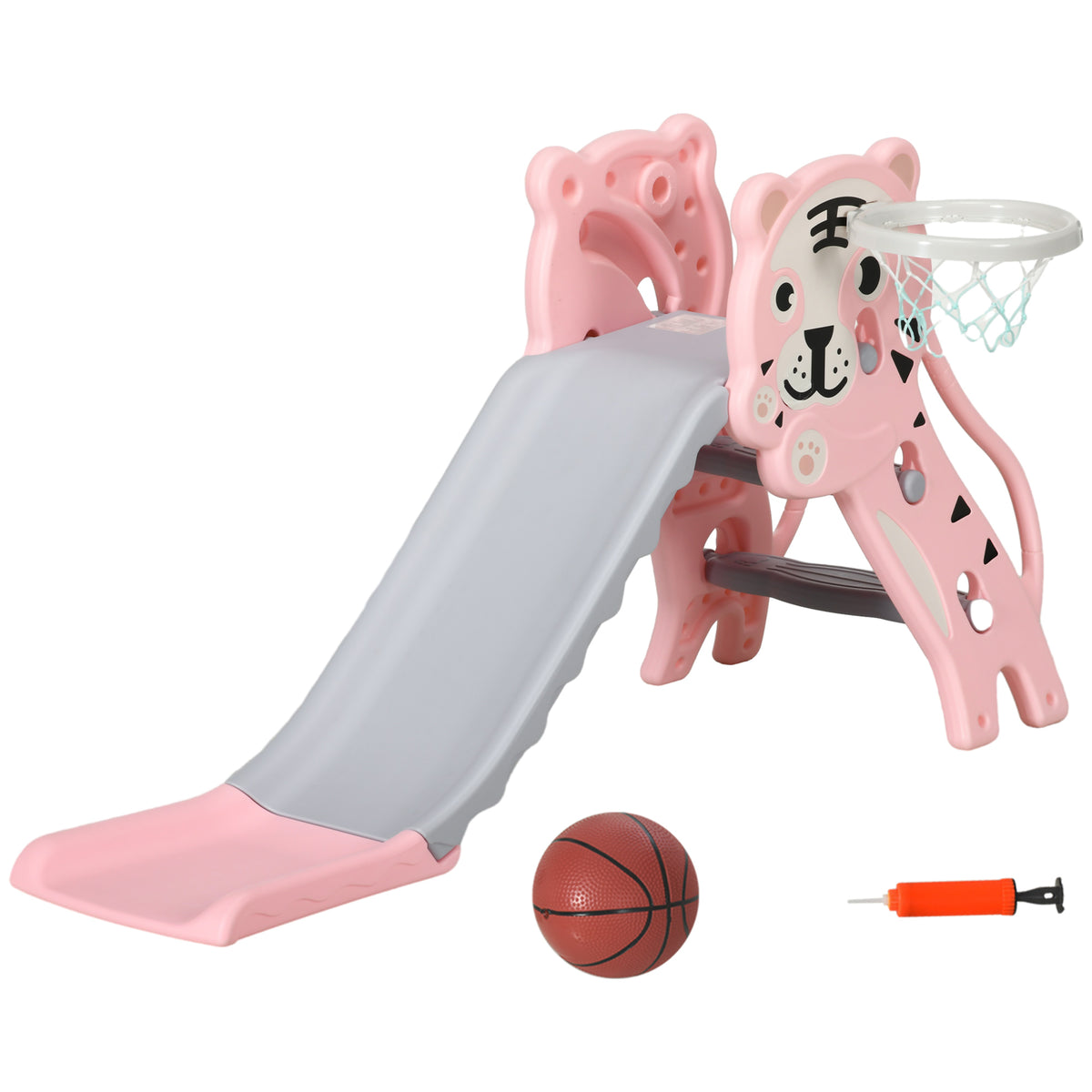 Photo of AIYAPLAY 3 in 1 Baby Slide for Indoor Use with Climber, Basketball Hoop, Basketball, for Ages 18-36 Months - Pink in Pink colour on a white background
