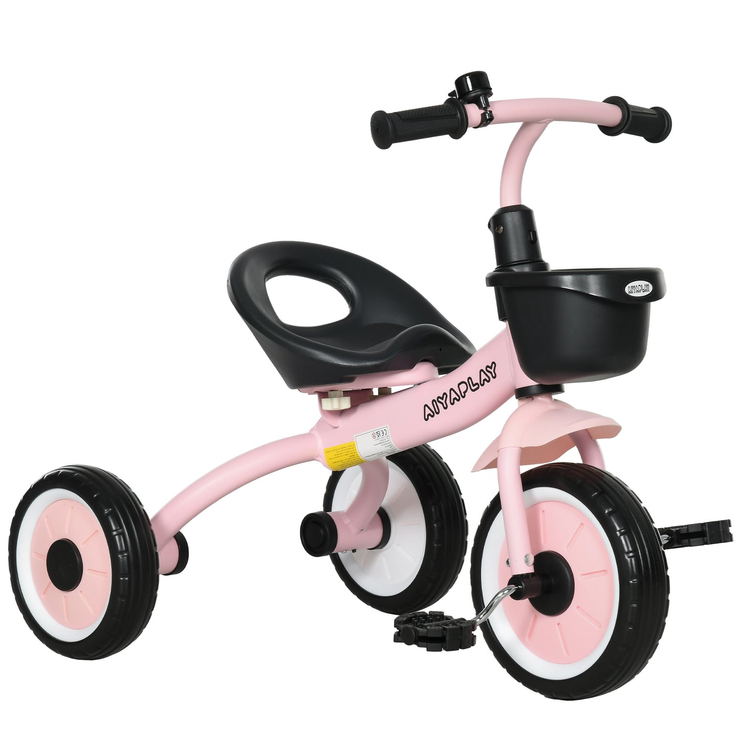 Photo of AIYAPLAY Kids Trike, Tricycle, with Adjustable Seat, Basket, Bell, for Ages 2-5 Years - Pink in Pink colour on a white background