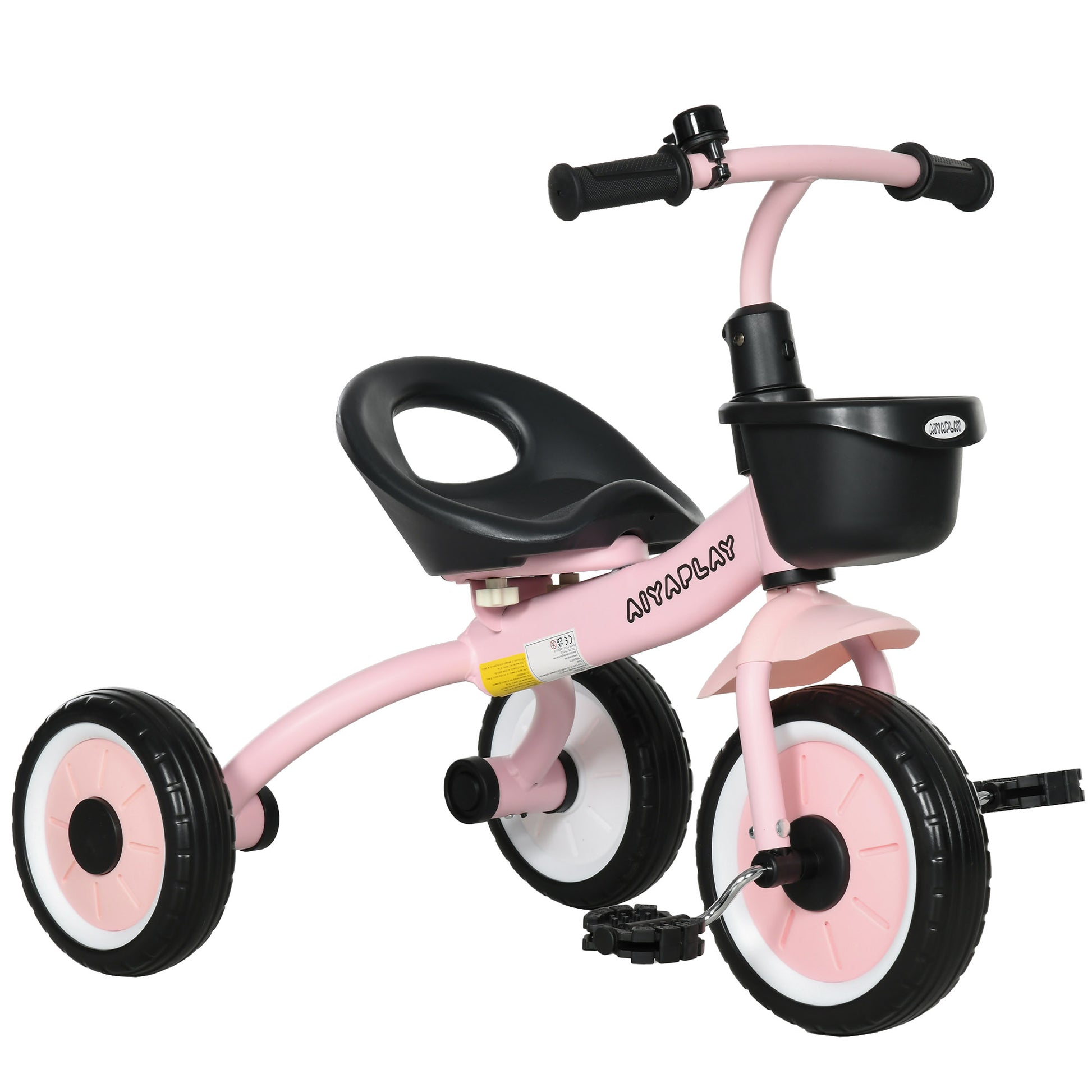 Photo of AIYAPLAY Kids Trike, Tricycle, with Adjustable Seat, Basket, Bell, for Ages 2-5 Years - Pink in Pink colour on a white background