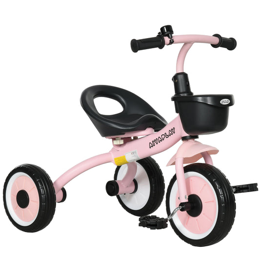 Photo of AIYAPLAY Kids Trike, Tricycle, with Adjustable Seat, Basket, Bell, for Ages 2-5 Years - Pink in Pink colour on a white background