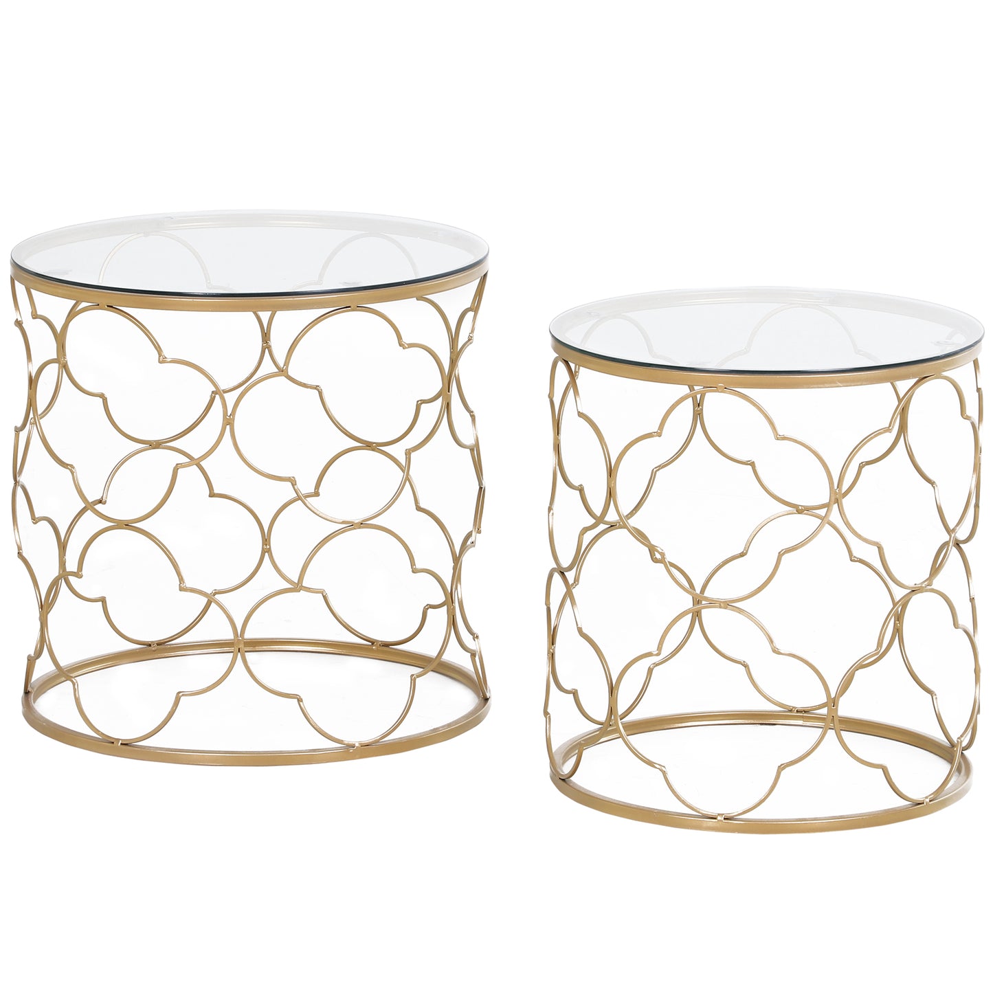 Photo of HOMCOM Nesting Tables Set of 2, Modern Stacking Side End Table with Tempered Glass Top, Metal Frame for Living Room Bedroom Office, Gold Tone in Tone colour on a white background