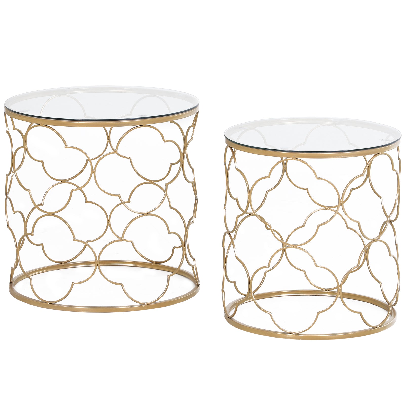Photo of HOMCOM Nesting Tables Set of 2, Modern Stacking Side End Table with Tempered Glass Top, Metal Frame for Living Room Bedroom Office, Gold Tone in Tone colour on a white background