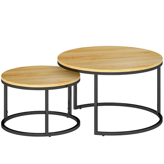 Photo of HOMCOM Set of Two Wood-Effect Stacking Tables - Natural in Natural colour on a white background
