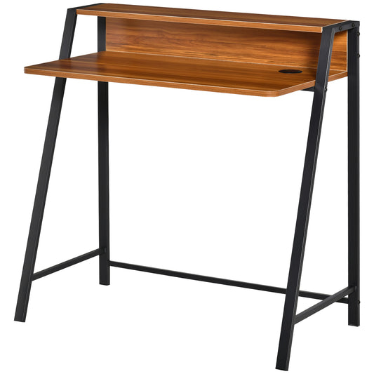 Photo of HOMCOM Writing Desk Computer Table Home Office PC Laptop Workstation Storage Shelf 84L x 45W cm Walnut in Walnut colour on a white background
