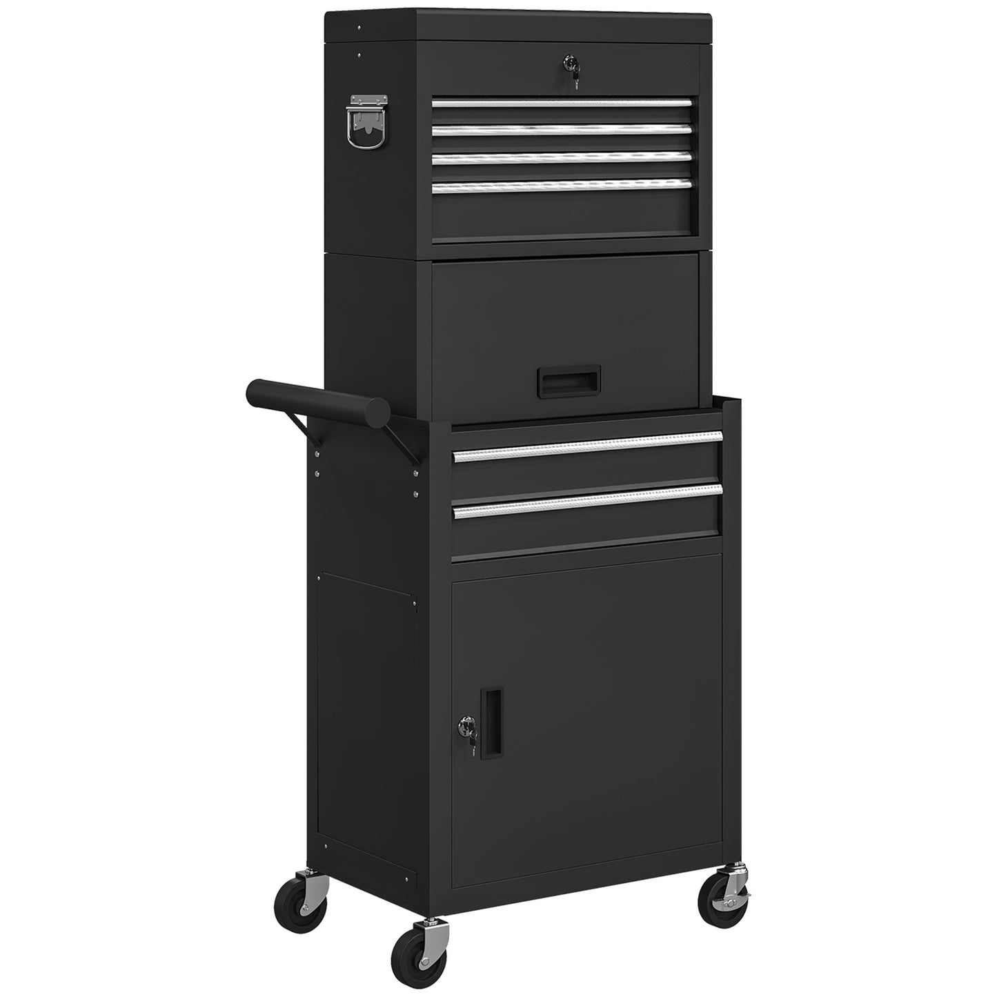 Photo of HOMCOM Three-Part Steel Locking Tool Chest - Black in Black colour on a white background