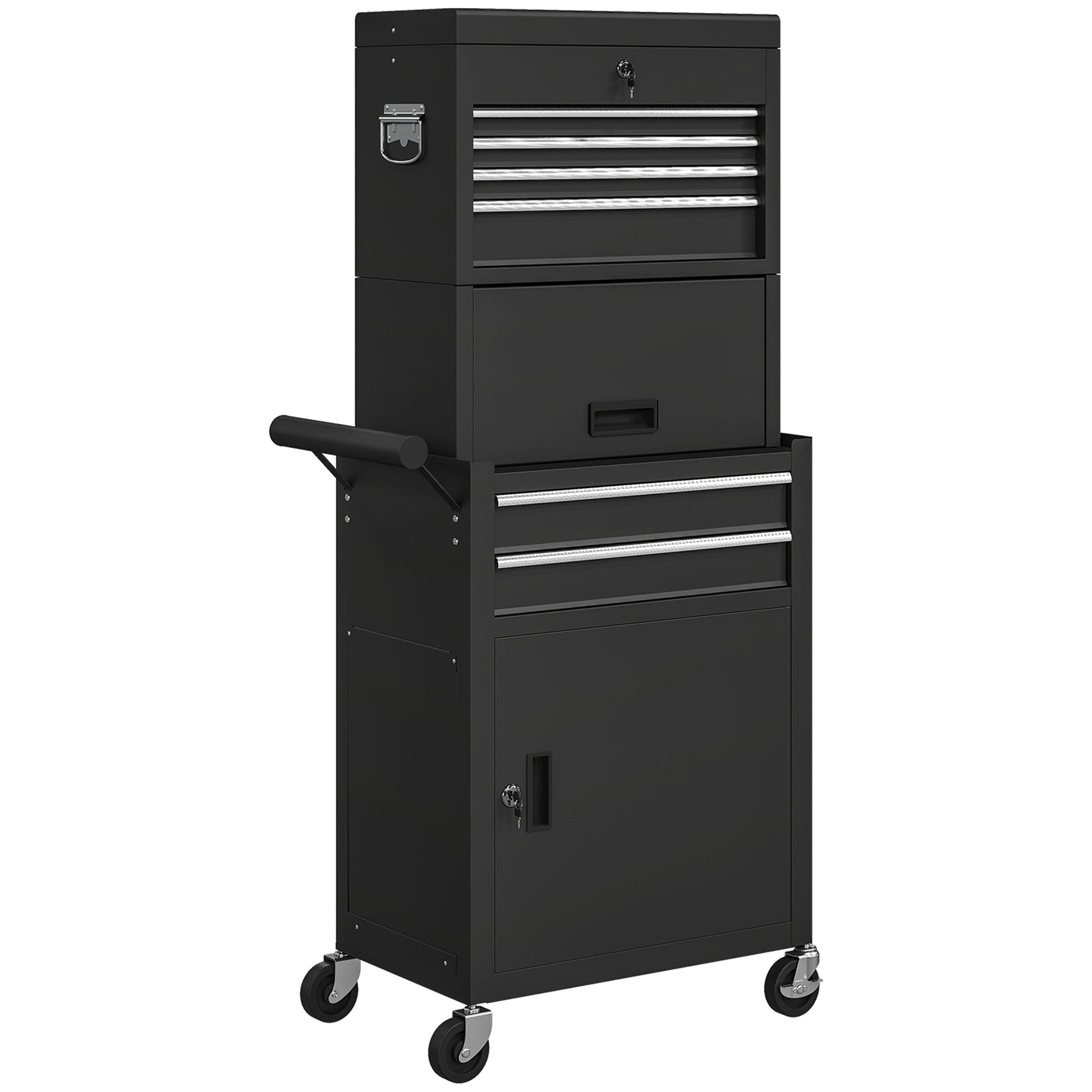 Photo of HOMCOM Three-Part Steel Locking Tool Chest - Black in Black colour on a white background