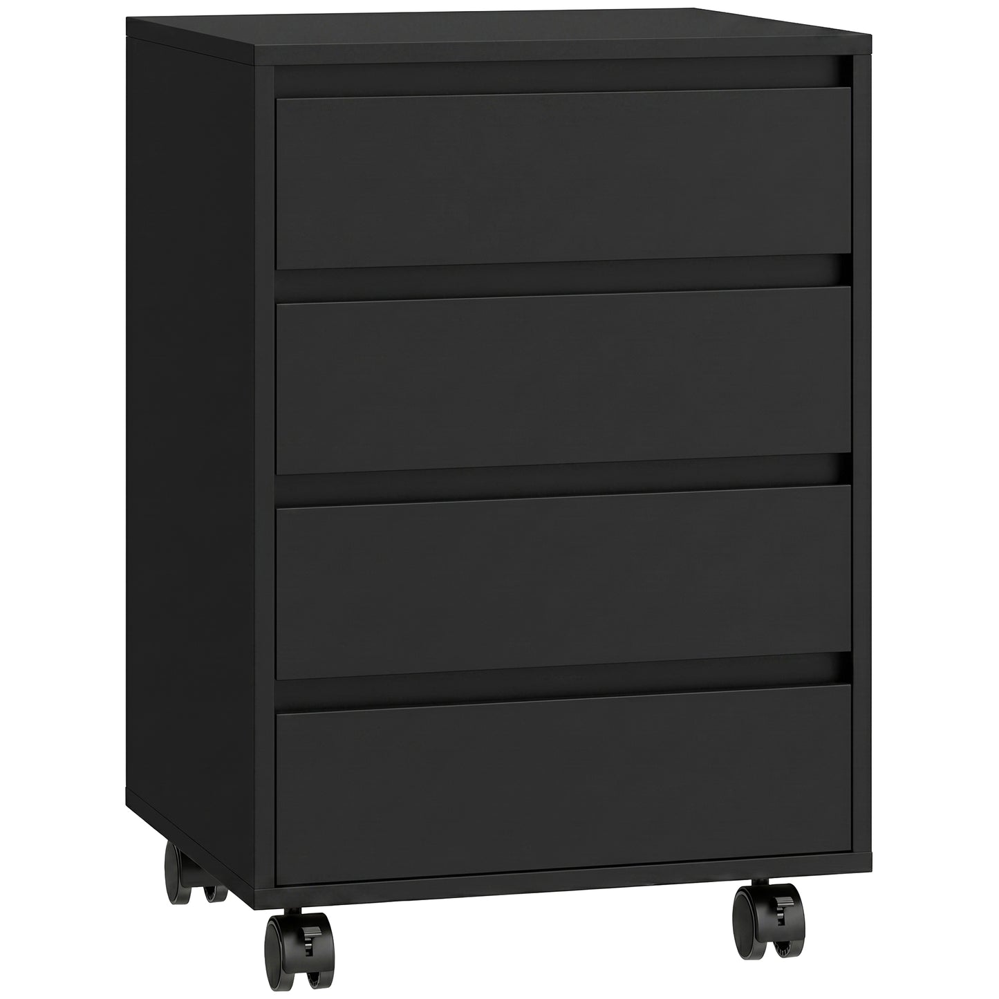 Photo of HOMCOM Four-Drawer Office Filing Cabinet, with Wheels - Black in Black colour on a white background
