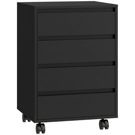 Photo of HOMCOM Four-Drawer Office Filing Cabinet, with Wheels - Black in Black colour on a white background