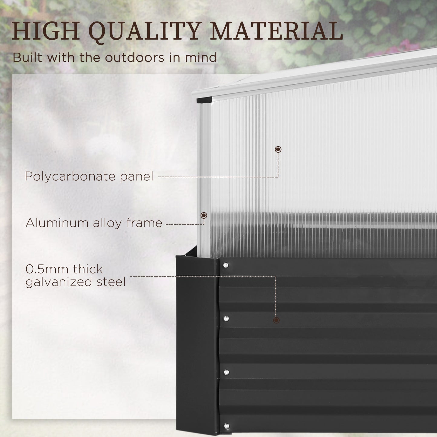 Outsunny Galvanised Raised Garden Bed, Outdoor Planter Box with Greenhouse and Cover for Vegetables, Flowers, Dark Grey