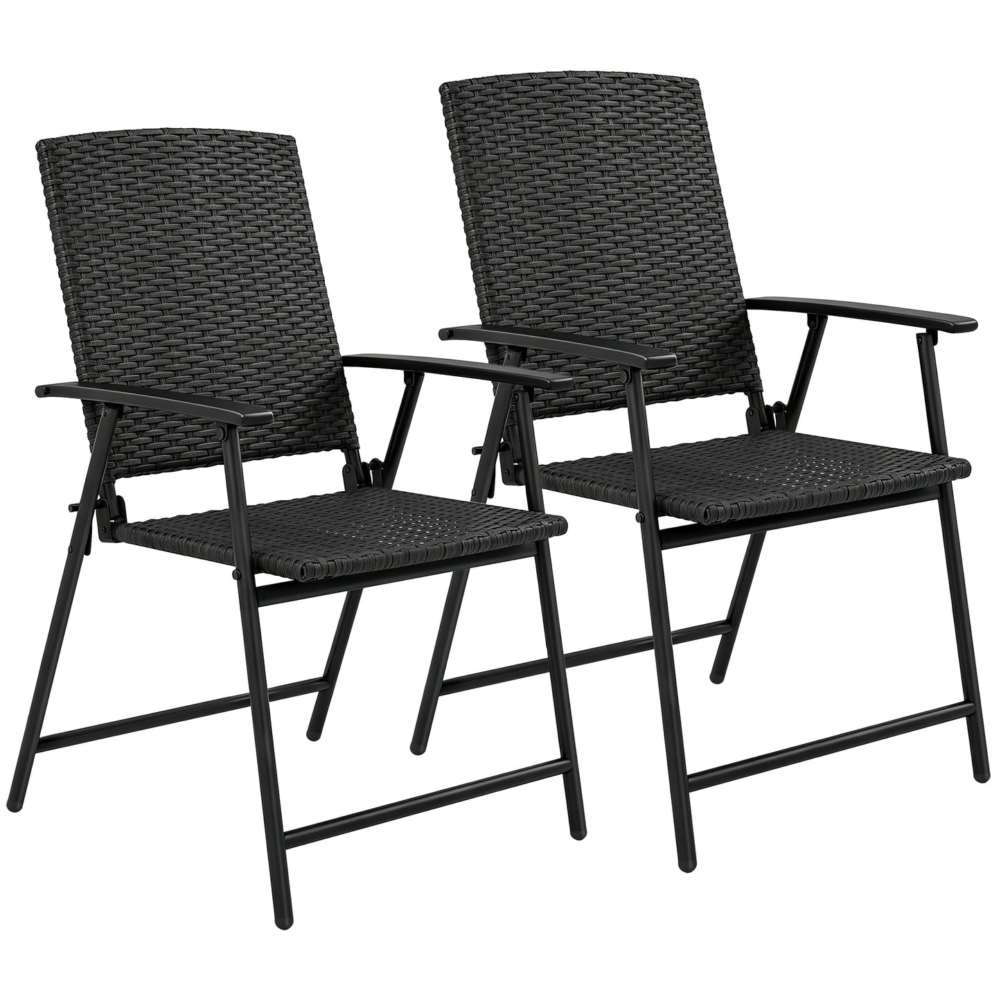 Photo of Outsunny Set of Two Folding Rattan Seat Chairs - Black in Black colour on a white background
