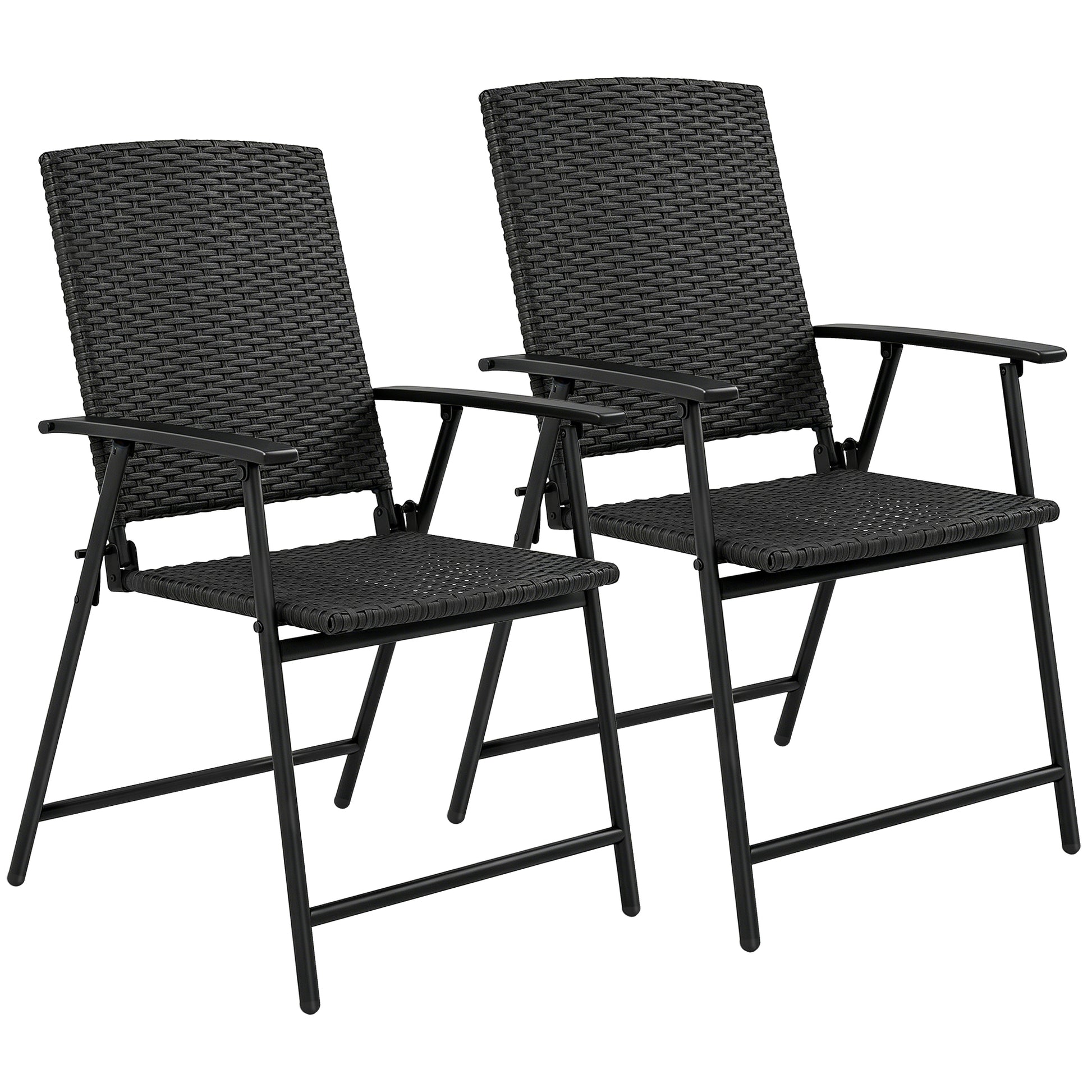 Photo of Outsunny Set of Two Folding Rattan Seat Chairs - Black in Black colour on a white background