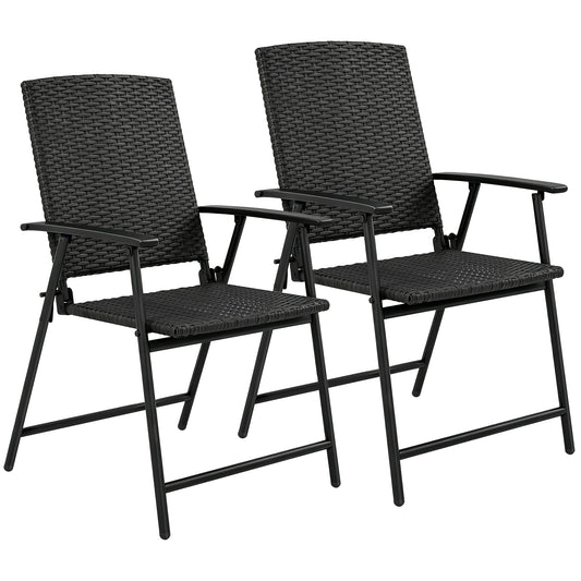 Photo of Outsunny Set of Two Folding Rattan Seat Chairs - Black in Black colour on a white background