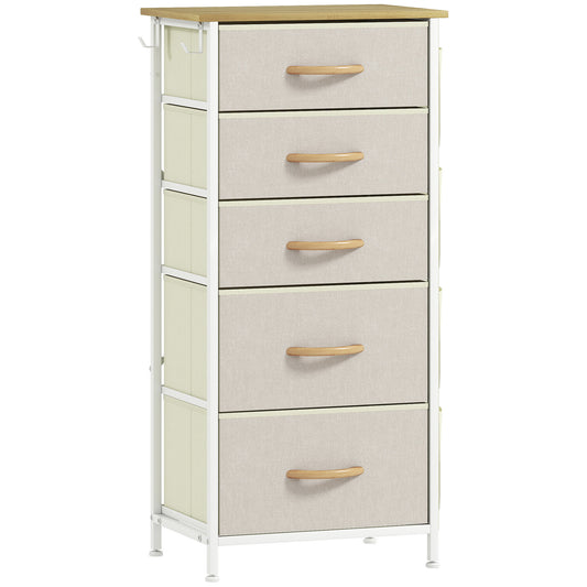 Photo of HOMCOM Chest of Five Fabric Drawers - Beige in Beige colour on a white background