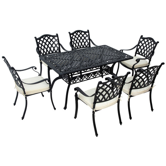 Photo of Outsunny 7 Pieces Aluminium Patio Dining Set with Umbrella Hole Black in Black colour on a white background