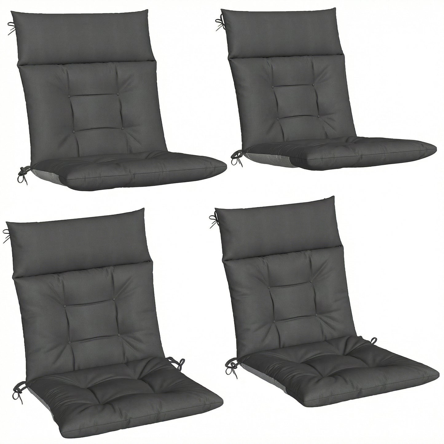 Photo of Outsunny Patio Chair Cushions Set of 4, Waterproof Non-Slip Lounge Chair Cushions, 112x53cm, Dark Grey in Grey colour on a white background