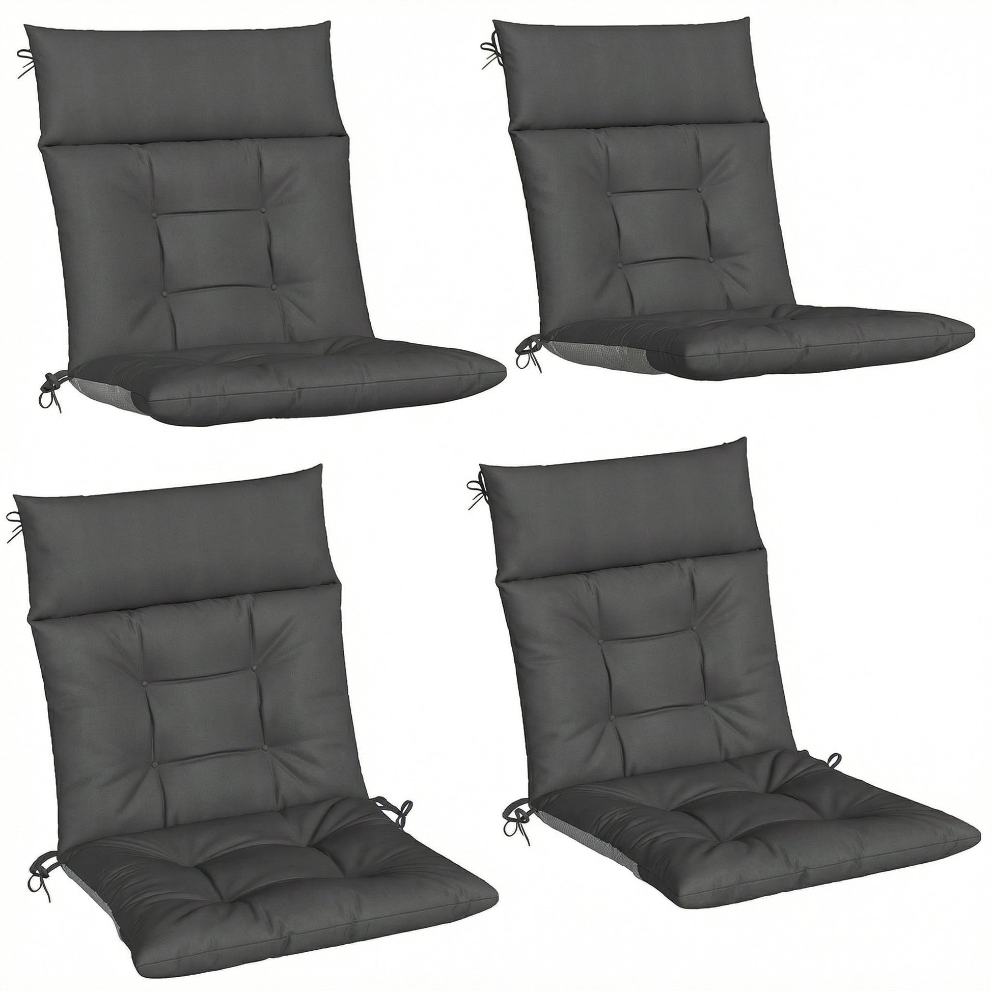 Photo of Outsunny Patio Chair Cushions Set of 4, Waterproof Non-Slip Lounge Chair Cushions, 112x53cm, Dark Grey in Grey colour on a white background