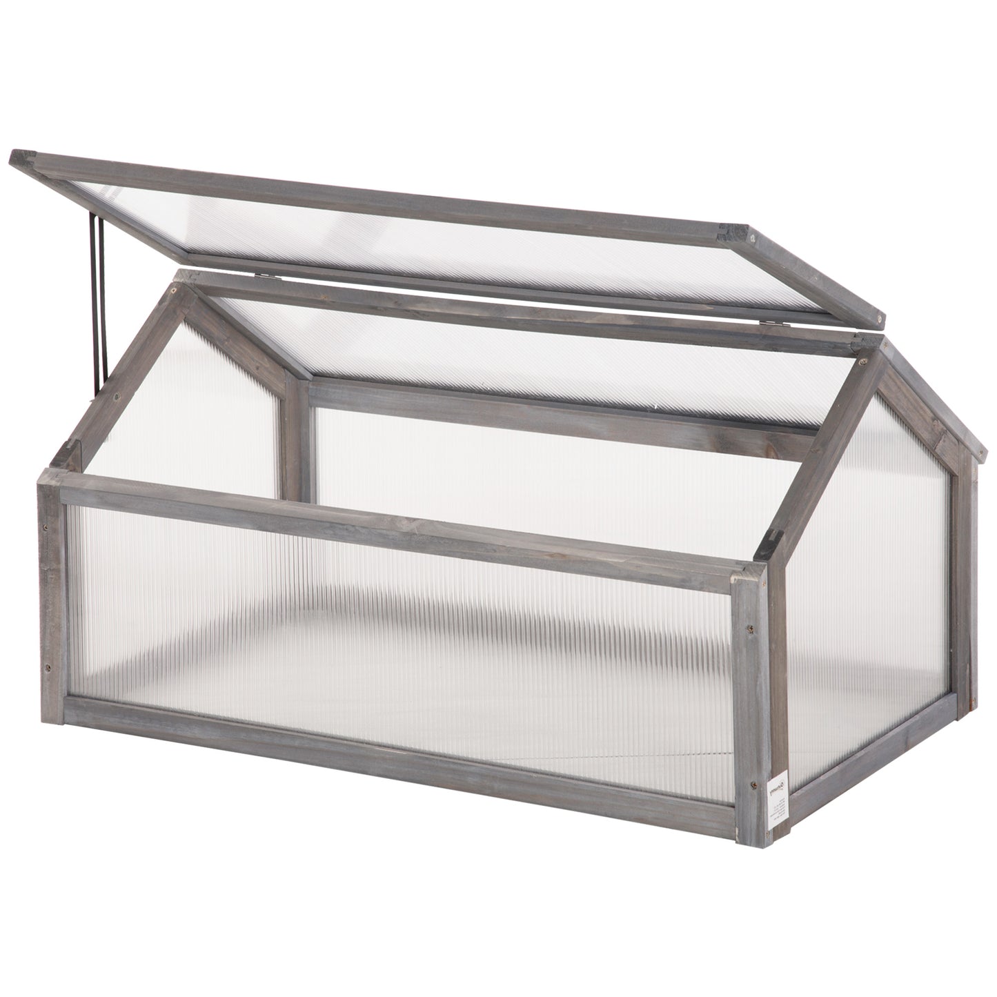 Photo of Outsunny Wooden Cold Frame Garden Polycarbonate Greenhouse with Openable Top Cover, Grow House for Flowers, Vegetables, Plants, 90 x 52 x 50cm, Grey in Grey colour on a white background
