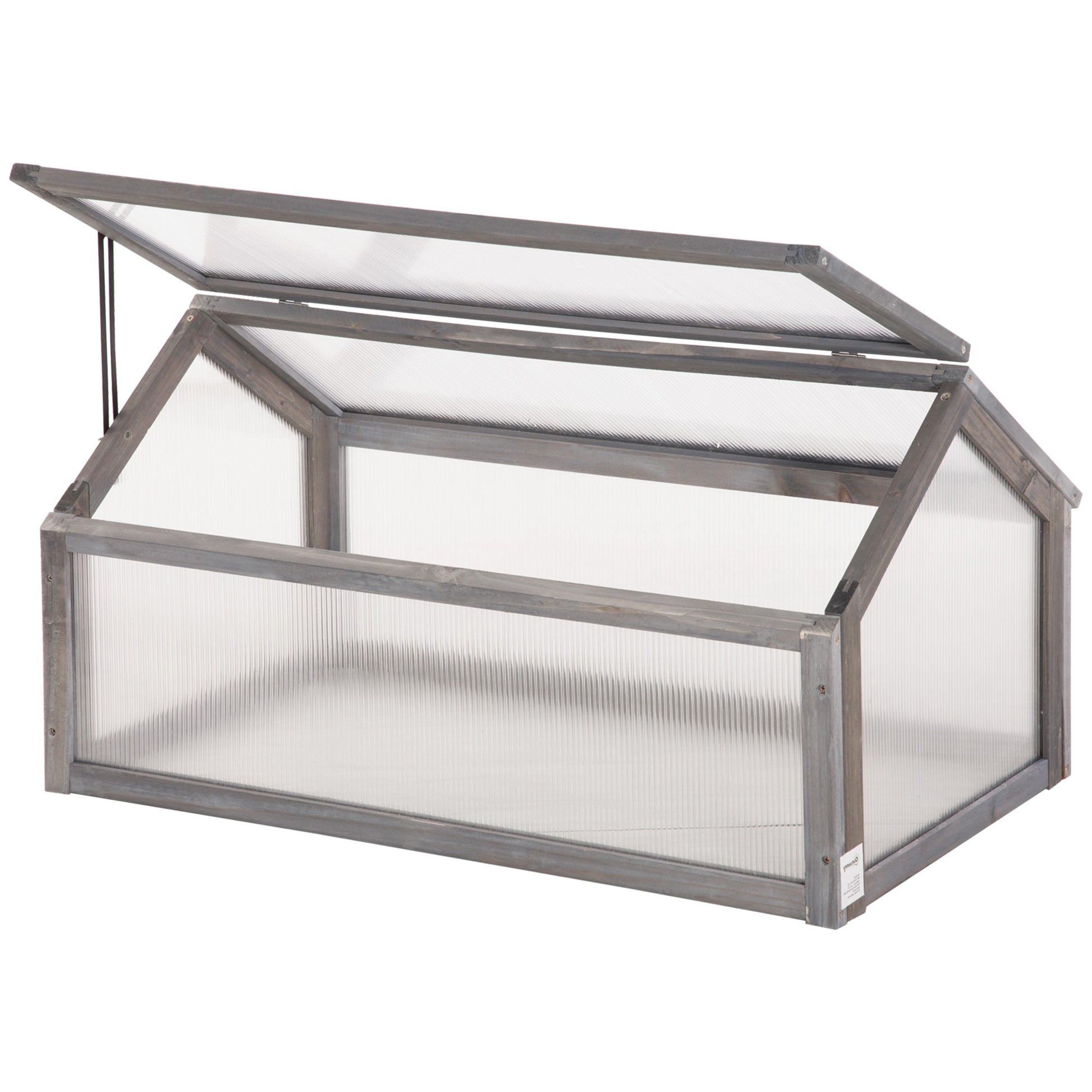 Photo of Outsunny Wooden Cold Frame Garden Polycarbonate Greenhouse with Openable Top Cover, Grow House for Flowers, Vegetables, Plants, 90 x 52 x 50cm, Grey in Grey colour on a white background