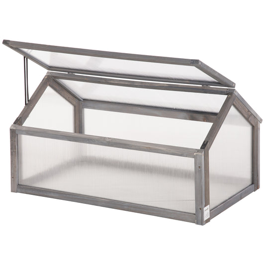Photo of Outsunny Wooden Cold Frame Garden Polycarbonate Greenhouse with Openable Top Cover, Grow House for Flowers, Vegetables, Plants, 90 x 52 x 50cm, Grey in Grey colour on a white background