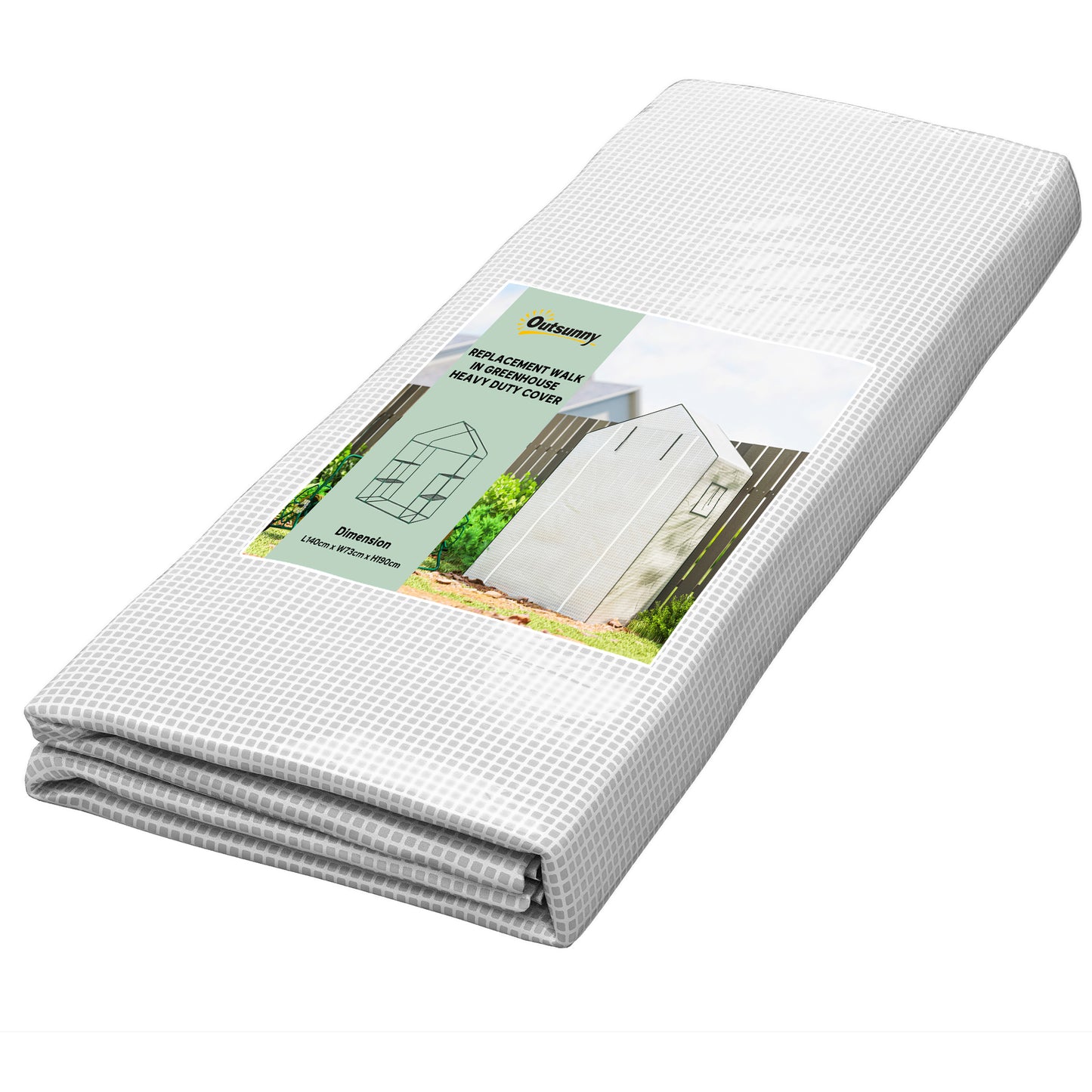 Photo of Outsunny Greenhouse Cover Replacement Walk-in PE Hot House Cover with Roll-up Door and Windows, 140 x 73 x 190cm, White in White colour on a white background