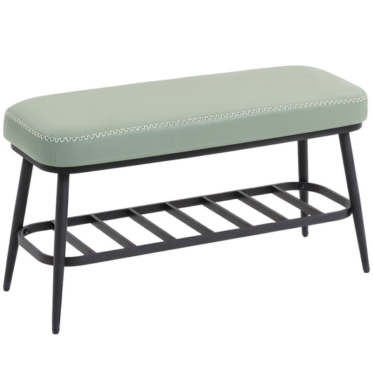 Photo of HOMCOM PU Leather Shoe Storage Bench - Green in Green colour on a white background