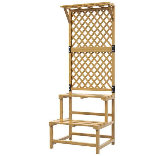 Photo of Outsunny Wooden Plant Stand, with Trellis - Natural Finish in Finish colour on a white background