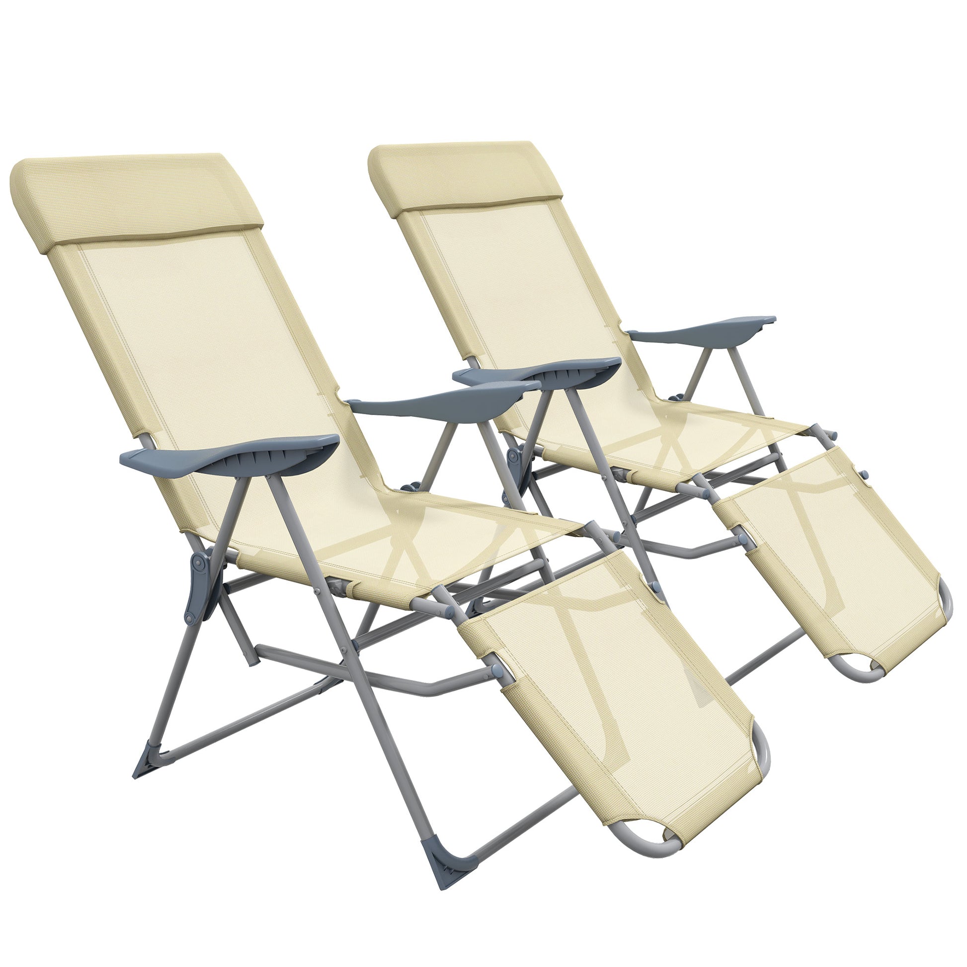 Photo of Outsunny Set of Two Sun Loungers, with Five-Position Adjustable Backs - Beige in Beige colour on a white background