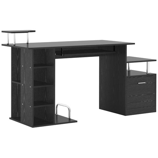 Photo of HOMCOM Computer Desk PC Workstation with Drawer Shelves CPU Storage Rack Home Office Furniture 152 x 60 x 88cm (BLACK) in (BLACK) colour on a white background