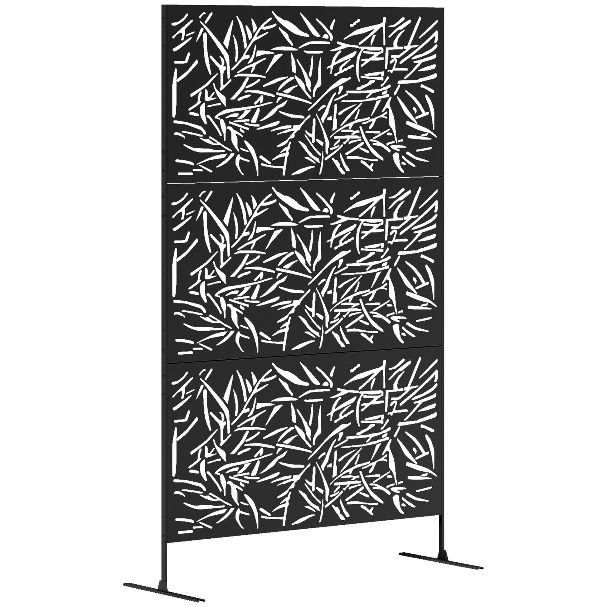 Photo of Outsunny Decorative Garden Privacy Screen with Stand, 6.5FT Freestanding Metal Outdoor Divider, Black in Black colour on a white background