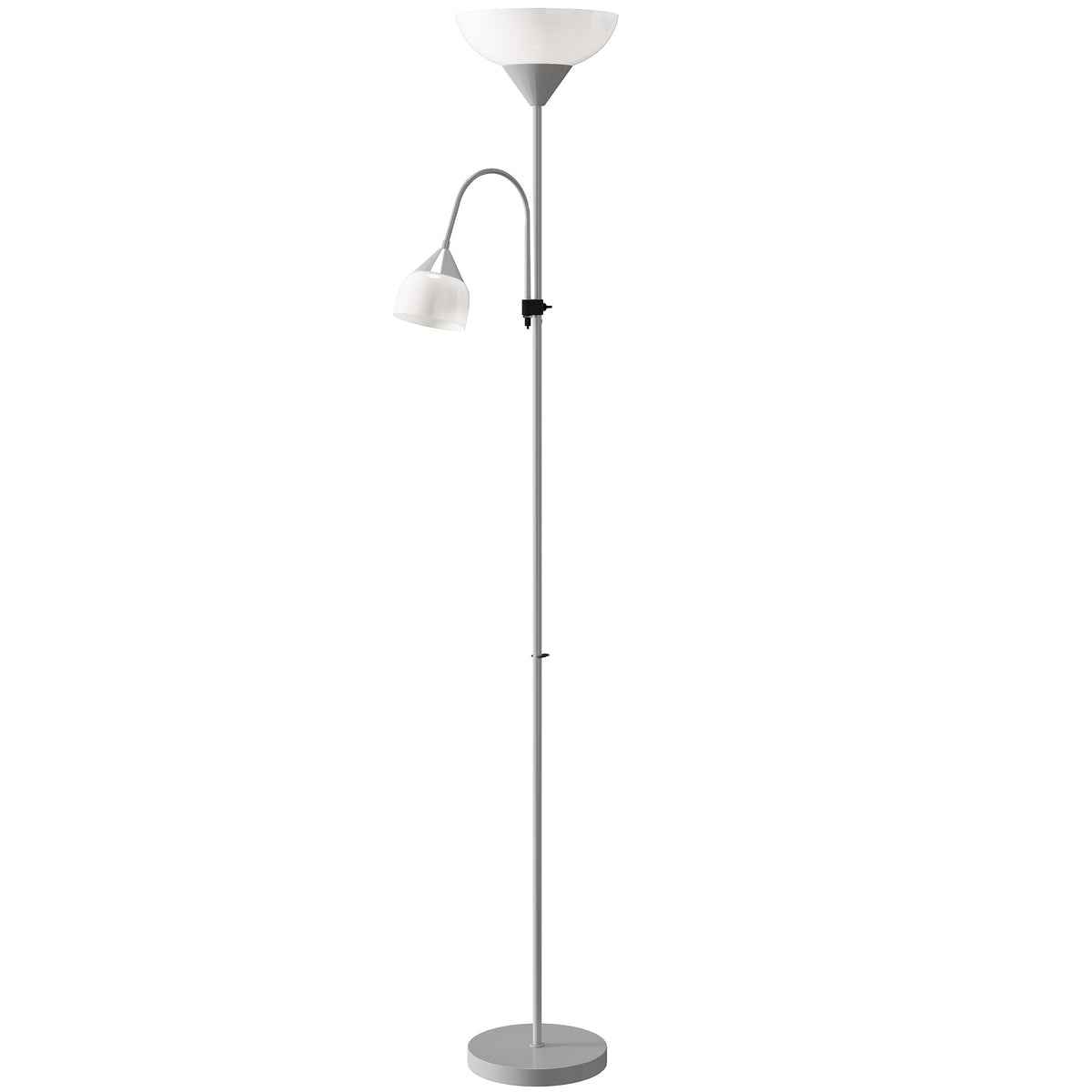 Photo of HOMCOM LED Floor Lamp for Living Room, 180cm Tall Standing Lamp, Mother and Child Uplighter with Adjustable Gooseneck, 3000K/4500K/6500K Colour Temperatures, Silver Tone in Tone colour on a white background