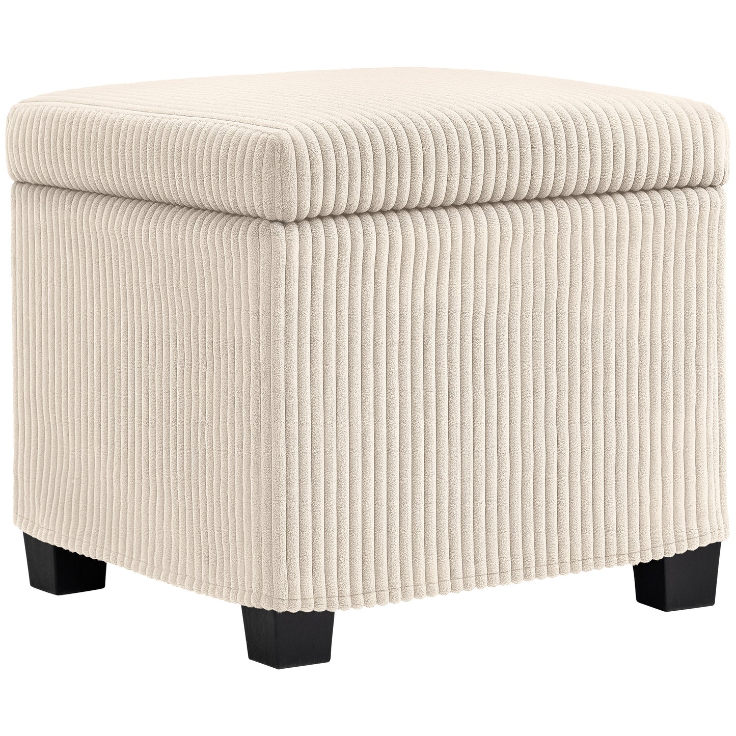 Photo of HOMCOM Storage Ottoman Bench, Corduroy Storage Chest Box with Wooden Legs, 40cm Bed End Bench for Living Room, Bedroom, Entryway, Beige in Beige colour on a white background