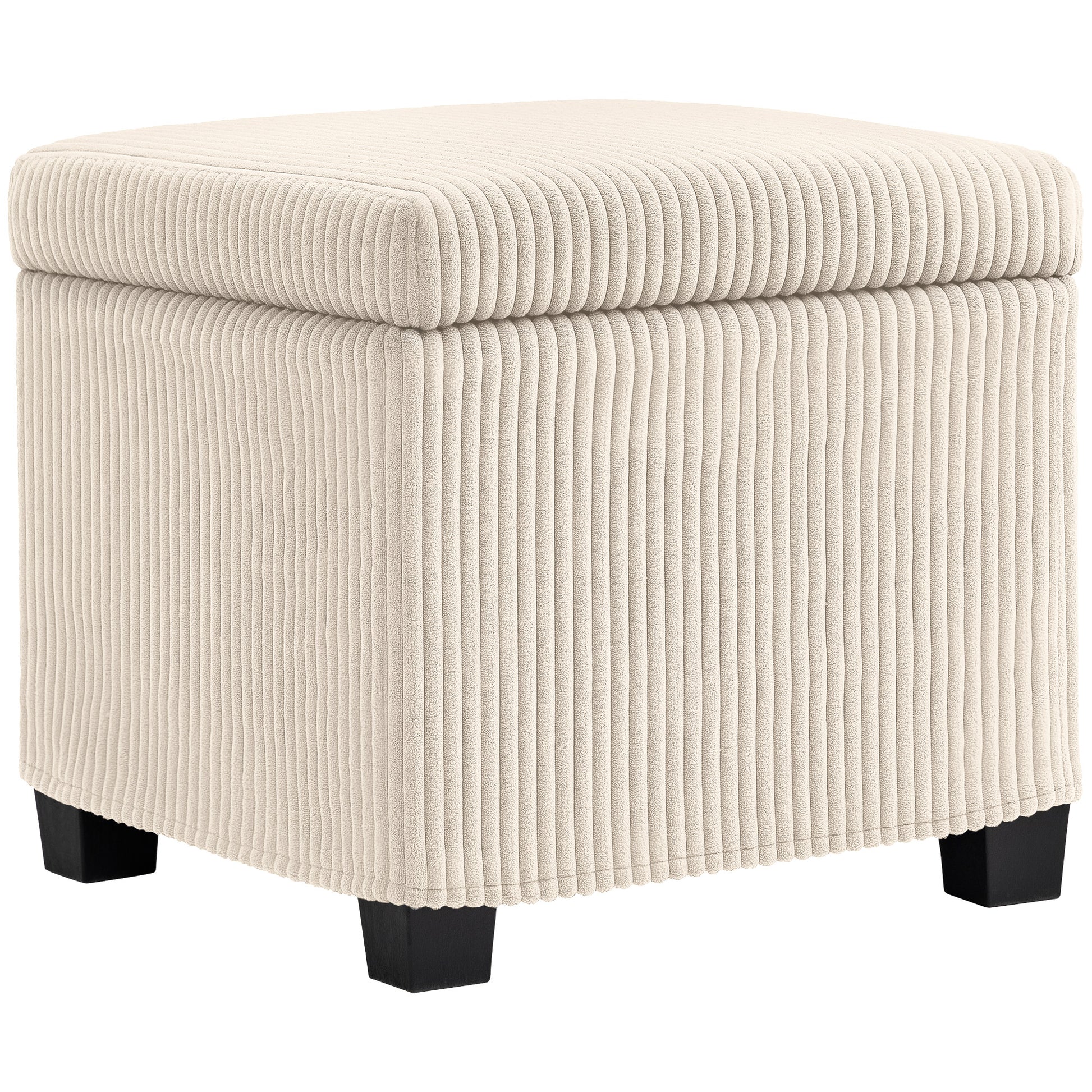 Photo of HOMCOM Storage Ottoman Bench, Corduroy Storage Chest Box with Wooden Legs, 40cm Bed End Bench for Living Room, Bedroom, Entryway, Beige in Beige colour on a white background