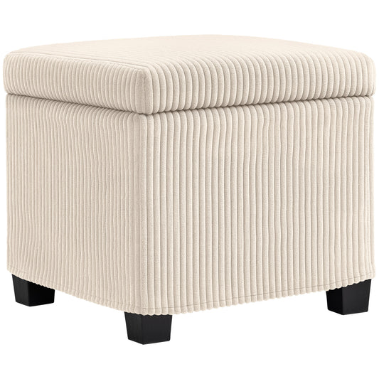 Photo of HOMCOM Storage Ottoman Bench, Corduroy Storage Chest Box with Wooden Legs, 40cm Bed End Bench for Living Room, Bedroom, Entryway, Beige in Beige colour on a white background