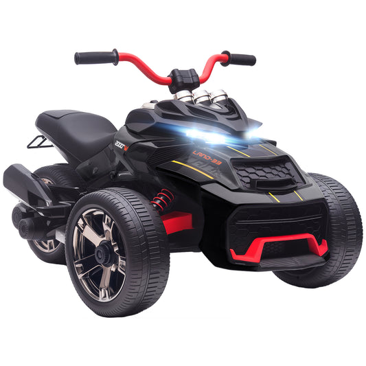 Photo of AIYAPLAY 12V Kids Electric Ride On Car with 3 Wheeler, MP3 Player, Horn, 2 Speeds, LED Lights for Boys & Girls Ages 3-8, Black in Black colour on a white background