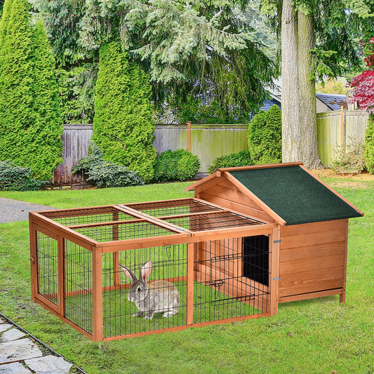 Photo of PawHut Wooden Guinea Pigs Hutches Detachable Rabbit Cage Pet House with Openable Run & Roof Slide-out Tray in Tray colour on a white background