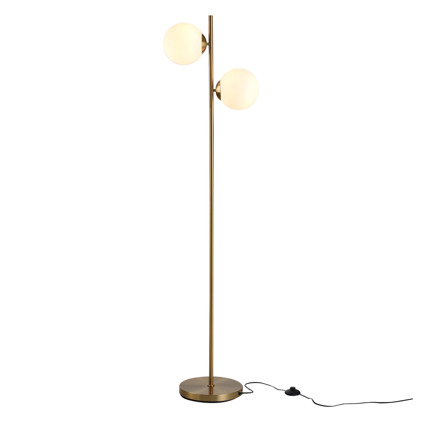 Photo of HOMCOM 2 Lights Tree Floor Lamp for Living Room with Globe Lampshade, Standing Lamp for Bedroom, Bulb not Included, Gold Tone in Tone colour on a white background