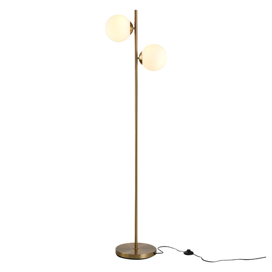 Photo of HOMCOM 2 Lights Tree Floor Lamp for Living Room with Globe Lampshade, Standing Lamp for Bedroom, Bulb not Included, Gold Tone in Tone colour on a white background