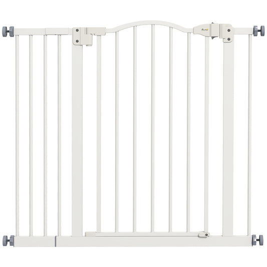 Photo of PawHut Metal 74-94cm Adjustable Pet Gate Safety Barrier w/ Auto-Close Door White in White colour on a white background