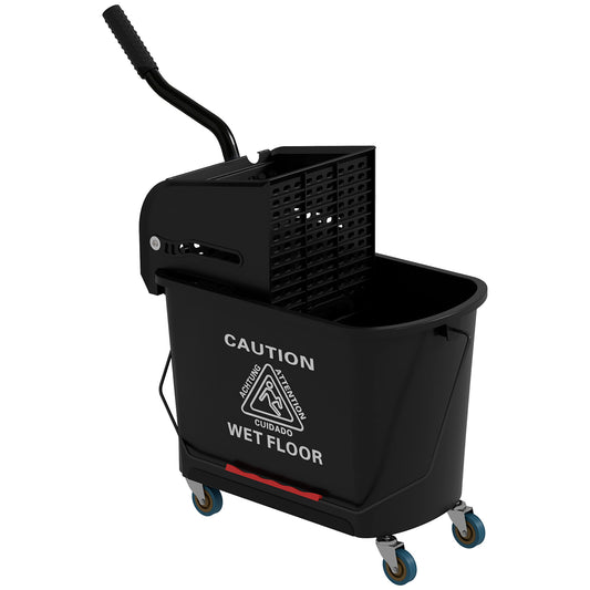 Photo of HOMCOM 20L Compact Mop Bucket on Wheels, with Water Separation Panel - Black in Black colour on a white background