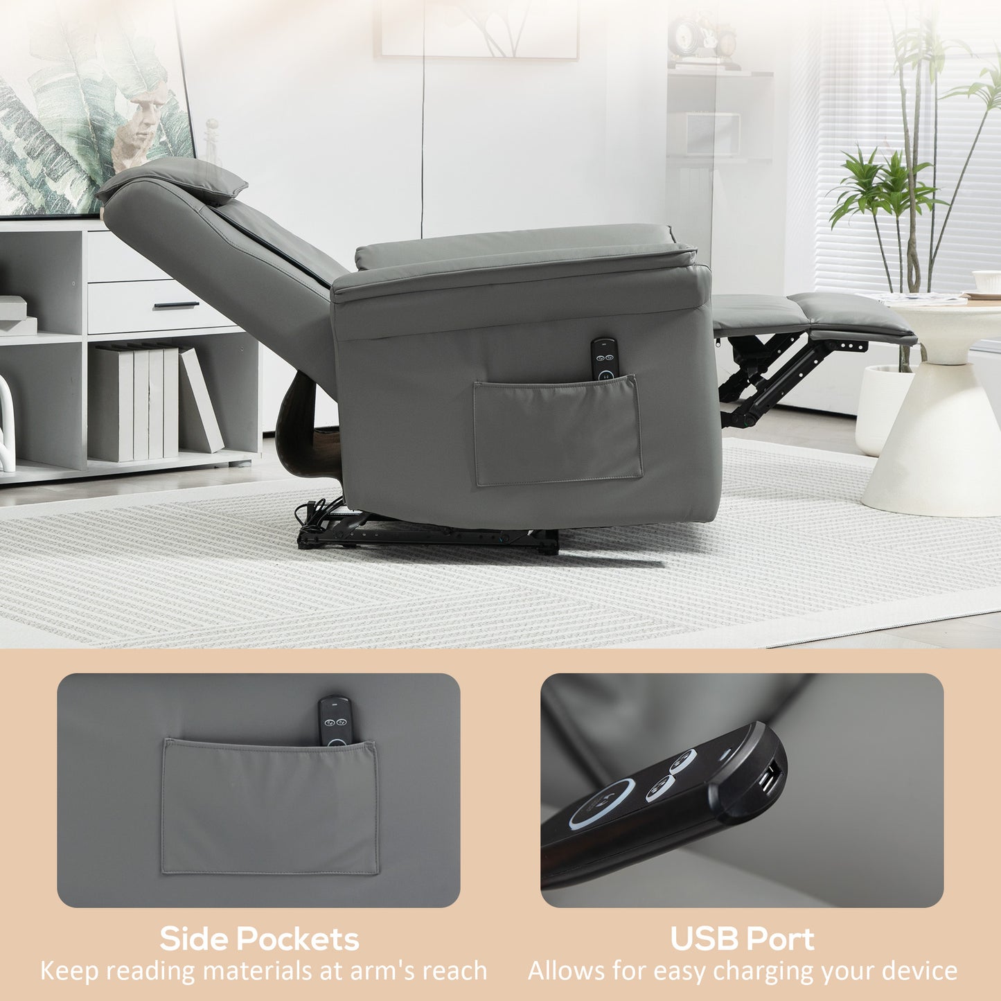 HOMCOM Kneading Faux Leather Electric Massage Recliner - Grey