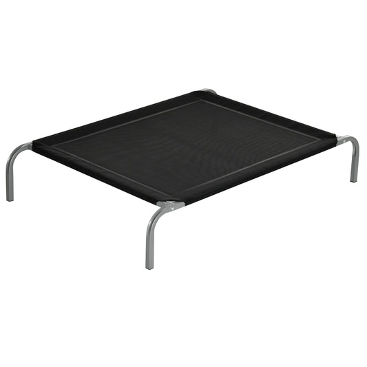 Photo of PawHut Elevated Pet Bed Cooling Raised Cot Style Bed for Large Medium Sized Dogs with Non-slip Pads Steel Frame Breathable Mesh Fabric, 110 x 75 x 20 cm - Black in Black colour on a white background