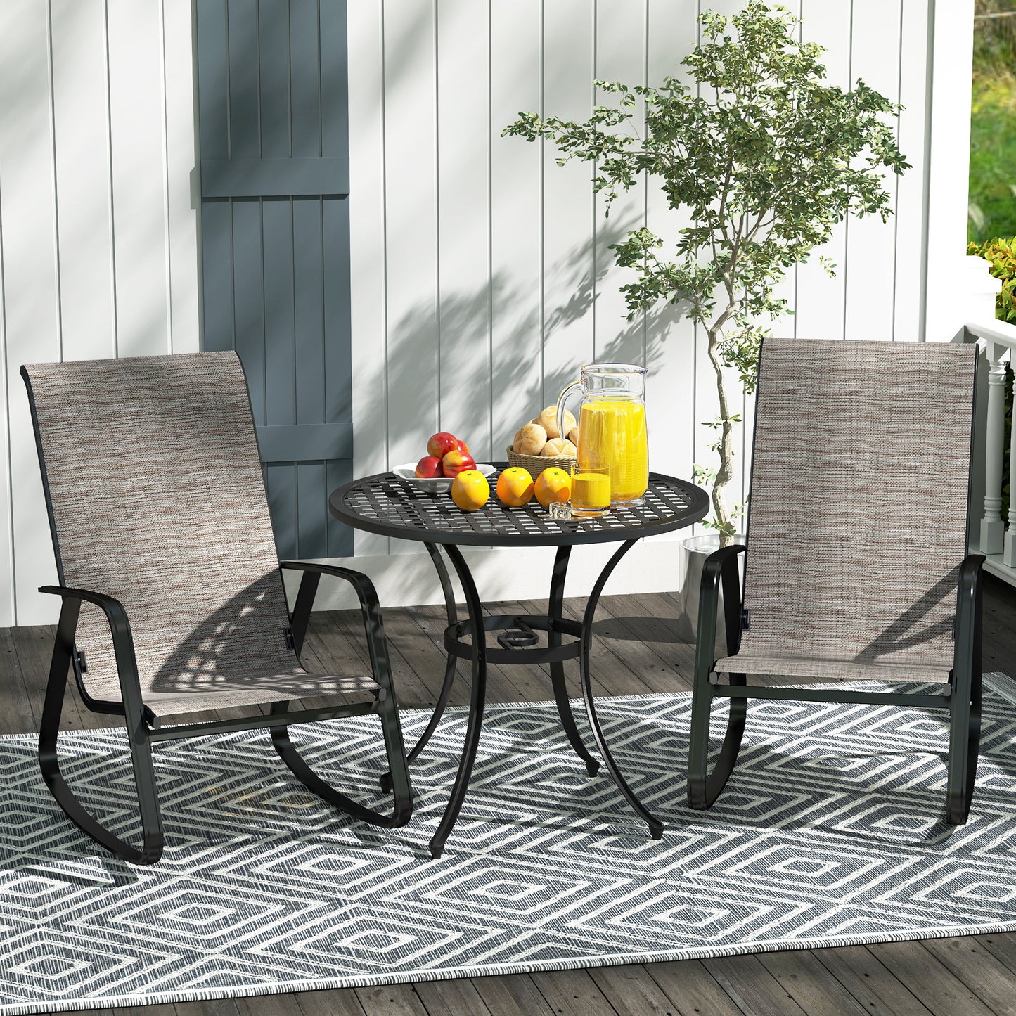 Outsunny Set of Two Rocking Garden Chairs - Light Brown