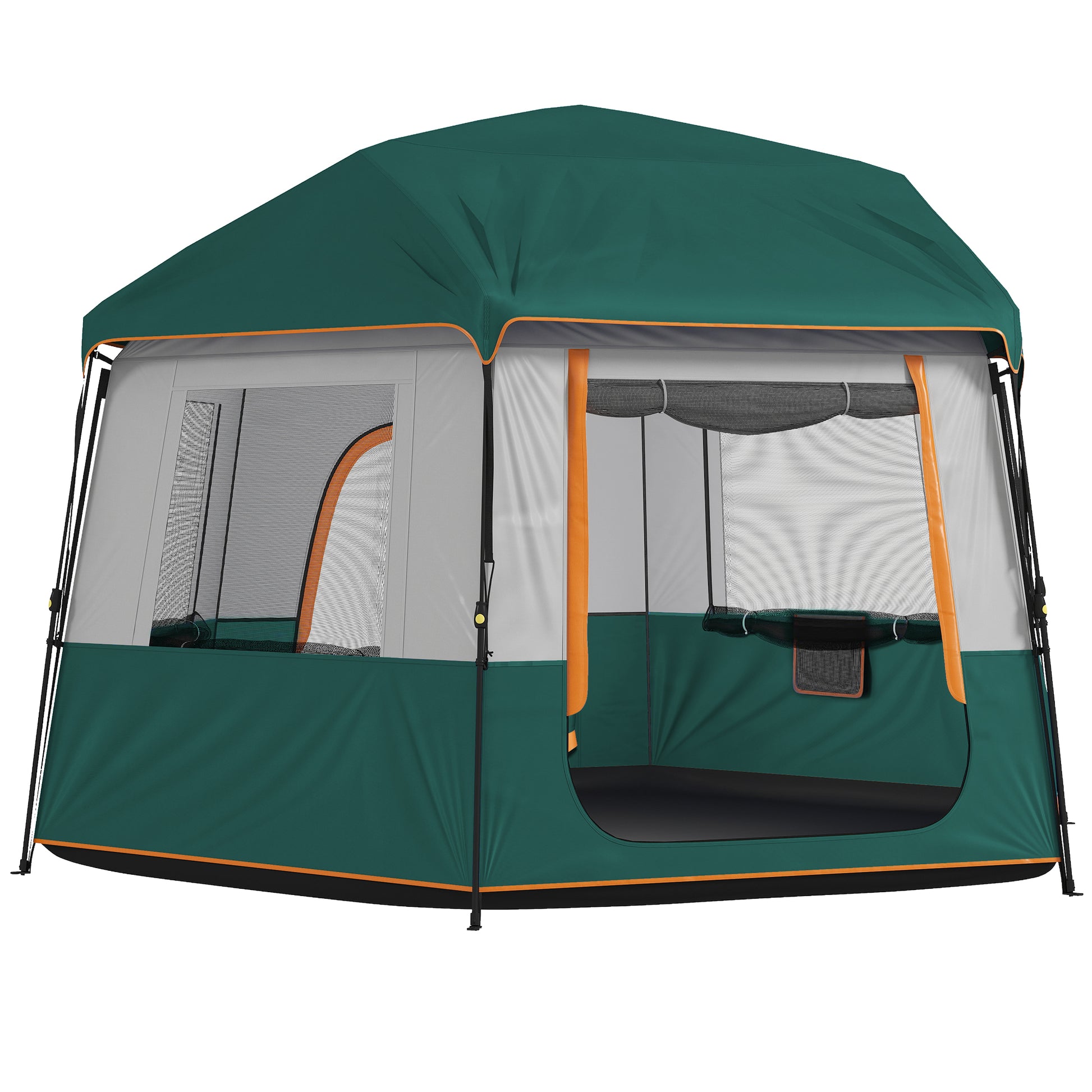 Photo of Outsunny Cabin Tent Easy Setup 3000mm Waterproof Camping Tent 4 Person with Carrying Bag Green in Green colour on a white background